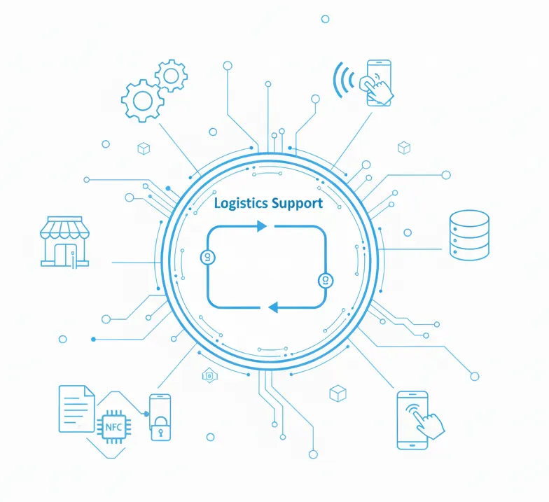 An infographic showing the end-to-end product lifecycle tracking, highlighting compliance with ISO, GS1, and Digital Product Passport (DPP) regulations for international transparency.