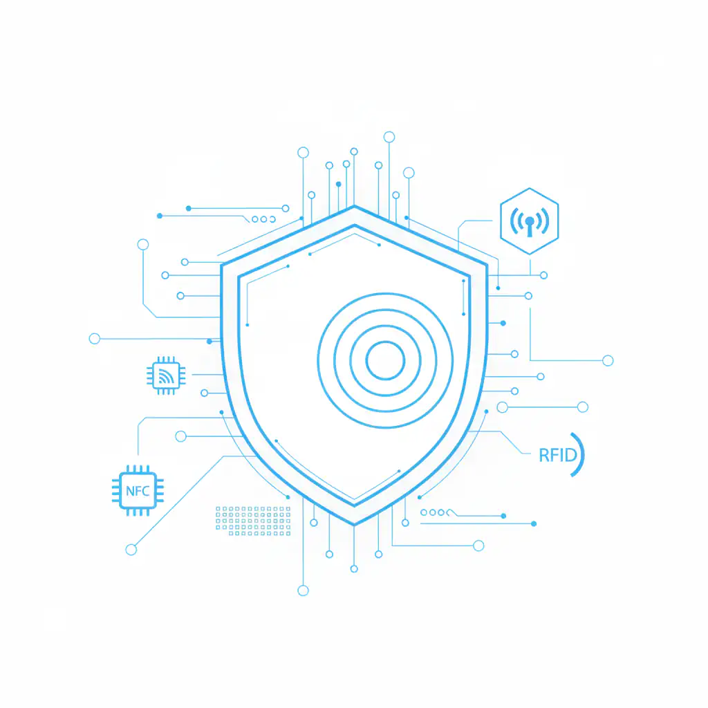 A technical illustration of Legitam’s security features complying with ISO 14443-A and EPC Gen2v2 standards, ensuring global traceability and resistance to cloning in the supply chain.